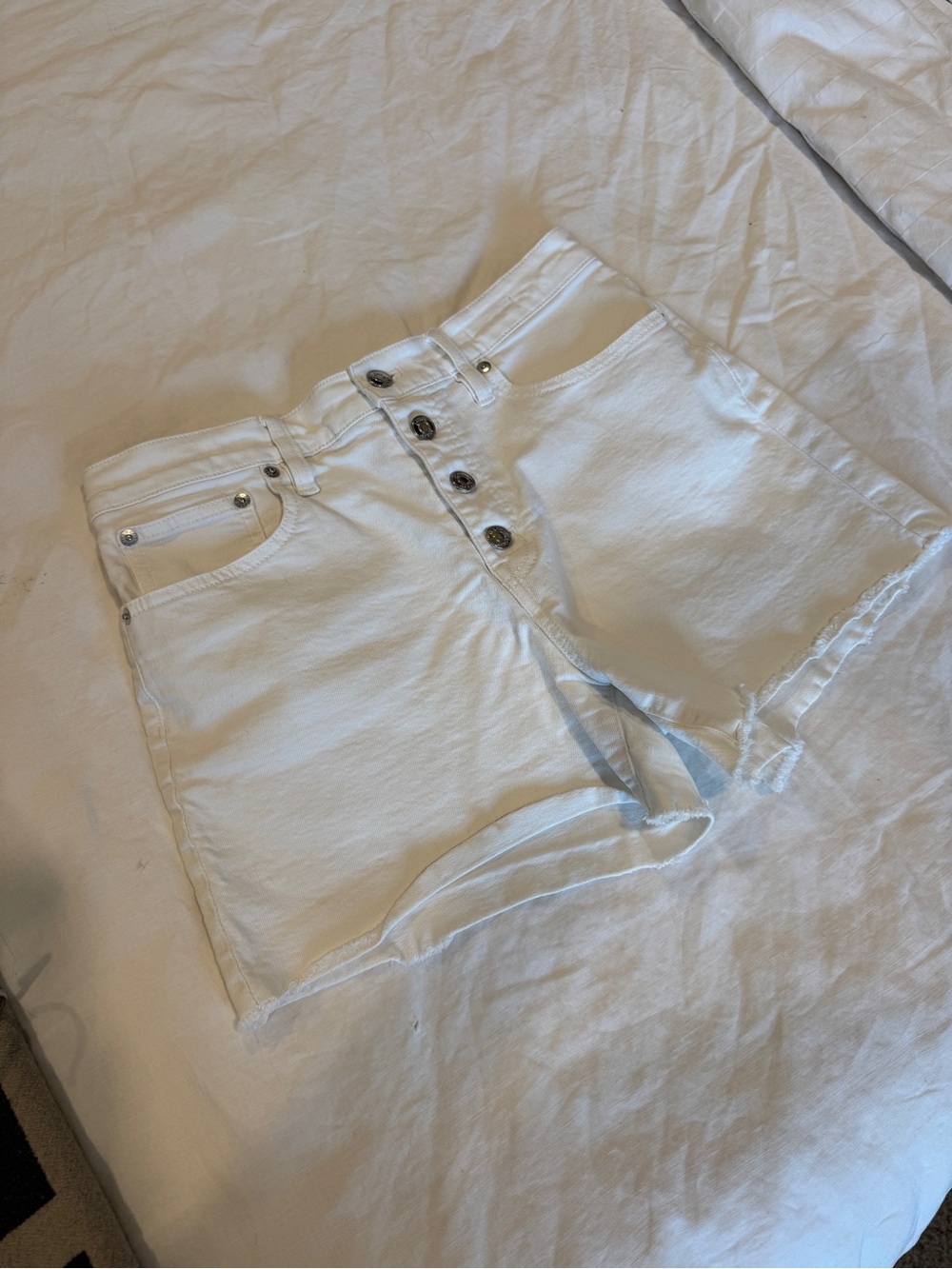 J Crew White High-Waist Button Fly Denim  Shorts Size 28